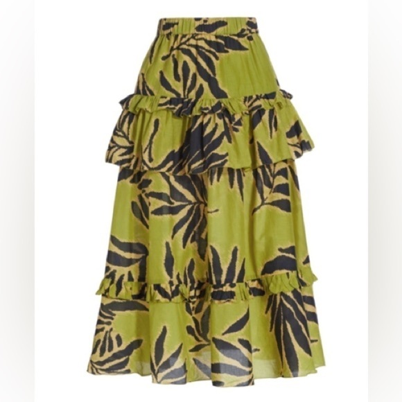 Tanya Taylor Hazelle Tiered 100% Cotton Midi-skirt in Avocado Mult Size XS NWT! - Picture 1 of 9